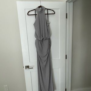 Laundry by Shelli Segal   Long, silver metallic halter dress